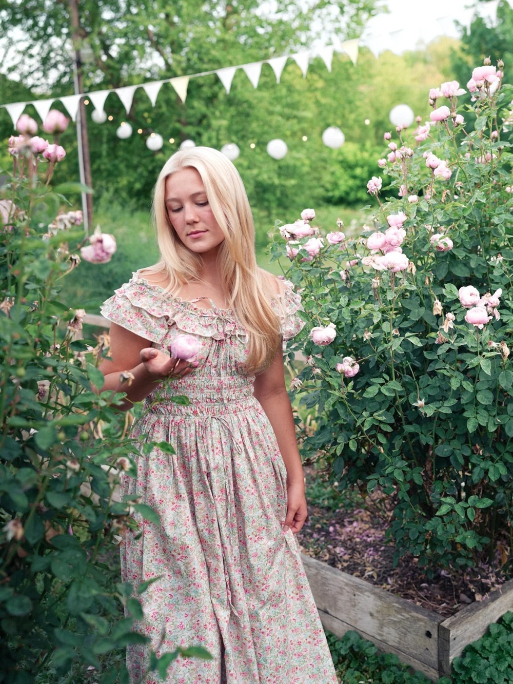 Smocked Floral Maxi Dress in Pink and Green - Avaire Collective Beatrice - Picture 2 of 5